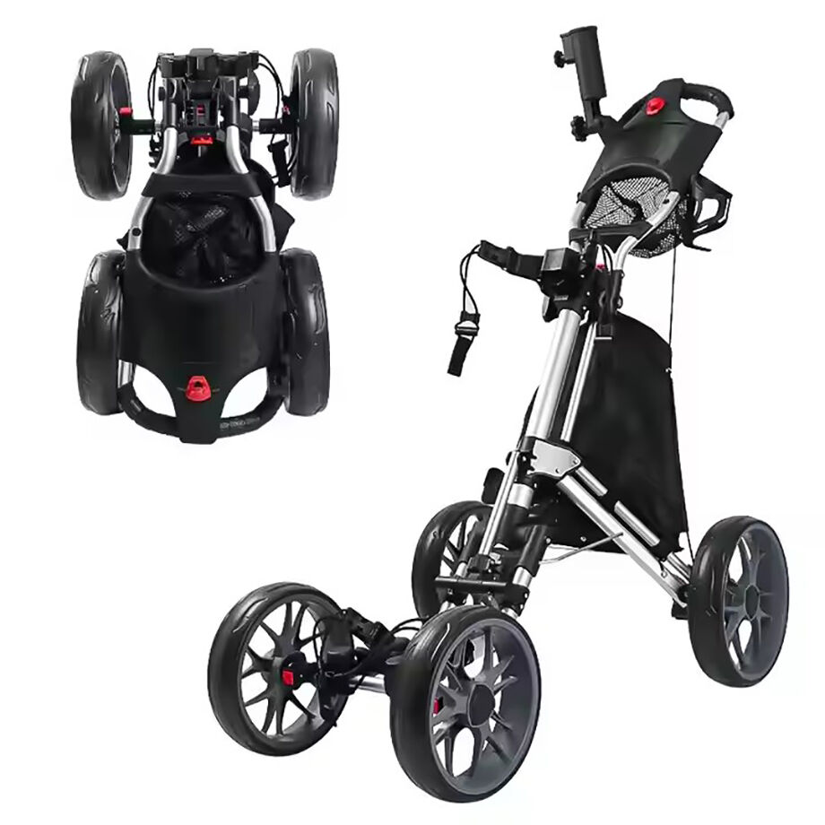 High Quality Foldable Aluminum Push Golf Cart 4 Wheel Golf Trolley With