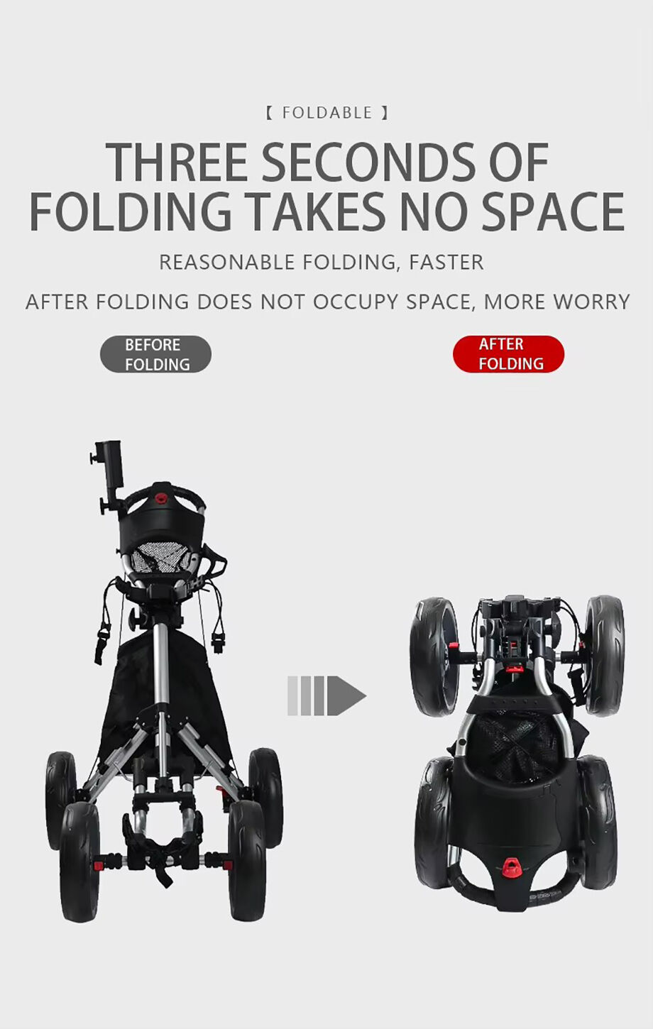 High Quality Foldable Aluminum Push Golf Cart 4 Wheel Golf Trolley With