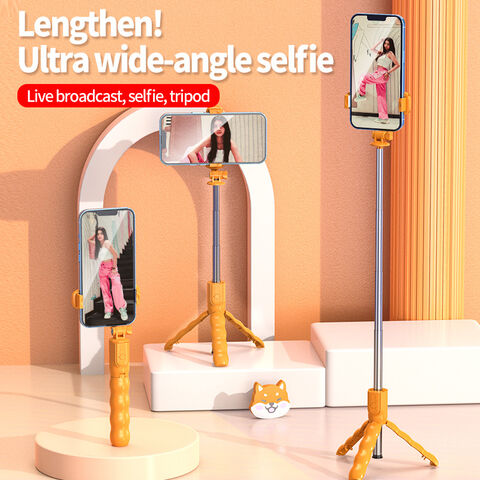 Bâton de Selfie Trépied Bluetooth Télécommande Universelle Intégrée pour Téléphone Portable avec Design de Dessin Animé en Gros - Support Photo/Vidéo en Direct