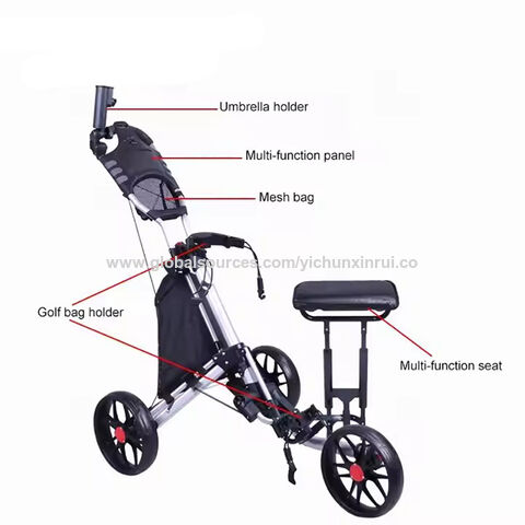 Carro de empuje de golf de aluminio con soporte de paraguas Nuevo estilo plegable altura ajustable 3 ruedas