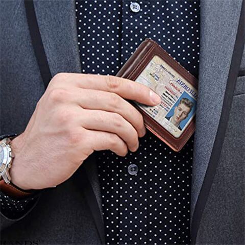Portefeuille mince en cuir imperméable et antivol pour hommes avec plusieurs fentes pour cartes