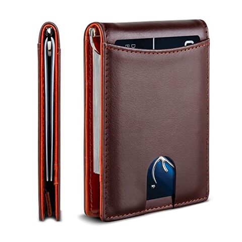 Portefeuille mince en cuir imperméable et antivol pour hommes avec plusieurs fentes pour cartes