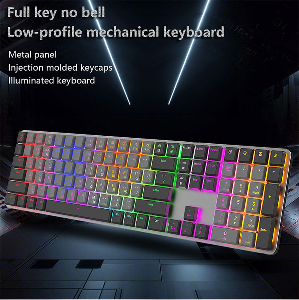 Keyboard Bermain Game Mekanis, Nirkabel 2.4g Aluminium Aloi Rgb Tipis