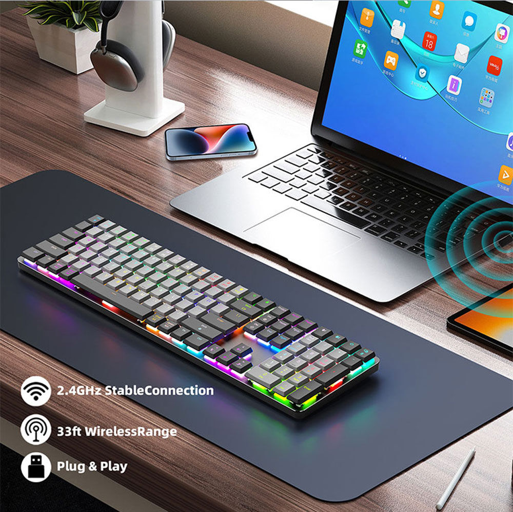 Keyboard Bermain Game Mekanis, Nirkabel 2.4g Aluminium Aloi Rgb Tipis