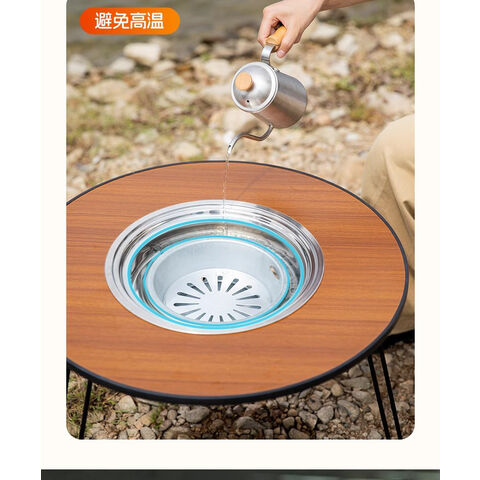 Artesano al aire libre mesa plegable y sillas camping chimenea parrilla cocina mesa de té olla caliente todo en una mesa de camping portátil