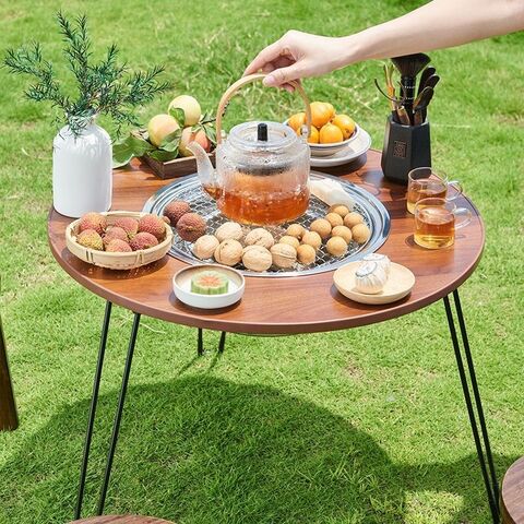 Artesano al aire libre mesa plegable y sillas camping chimenea parrilla cocina mesa de té olla caliente todo en una mesa de camping portátil