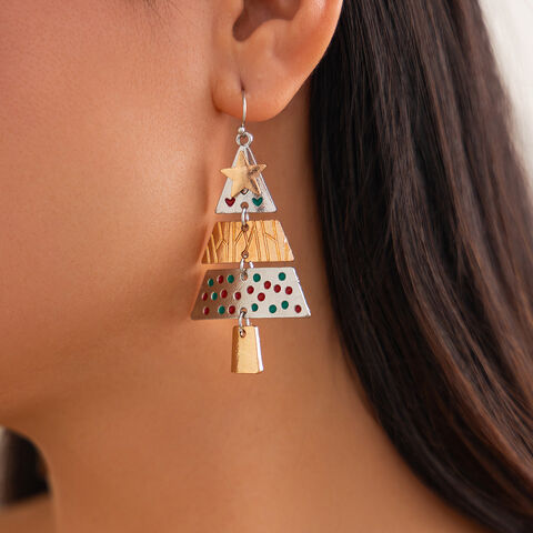 SISSLIA New Punk Metal Geometric Christmas Tree Dangle Earrings Necklace Jewelry Set for Women Festival Party