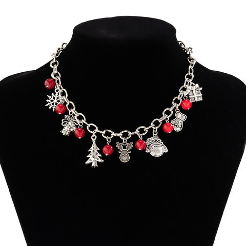 SISSLIA Simple Multi-pendant Christmas Tree Small Bell Festival Snowmen Necklace Creatived Geometric Silver Necklace for Women