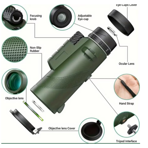 Telescopio Monocular Zoom Tube 10x de Alta Potencia, Impermeable, Alcance de Bolsillo para Adultos, Observación de la Vida Silvestre y Actividades al Aire Libre