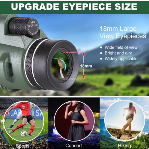 Telescopio Monocular Zoom Tube 10x de Alta Potencia, Impermeable, Alcance de Bolsillo para Adultos, Observación de la Vida Silvestre y Actividades al Aire Libre