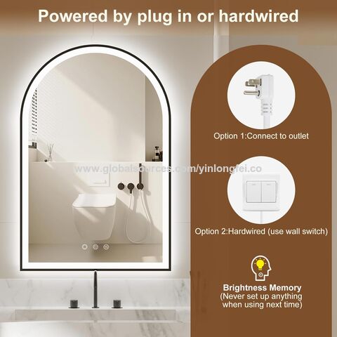 Espejo de Baño LED Arqueado de 50x75 cm con Luz Frontal y Trasera