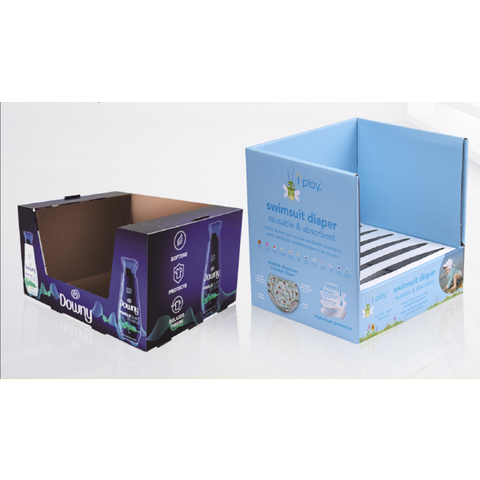 Caja de exhibición para tienda, estante de exhibición para artículos de uso diario, almacenamiento de cartón corrugado, caja de exhibición PDQ apilable