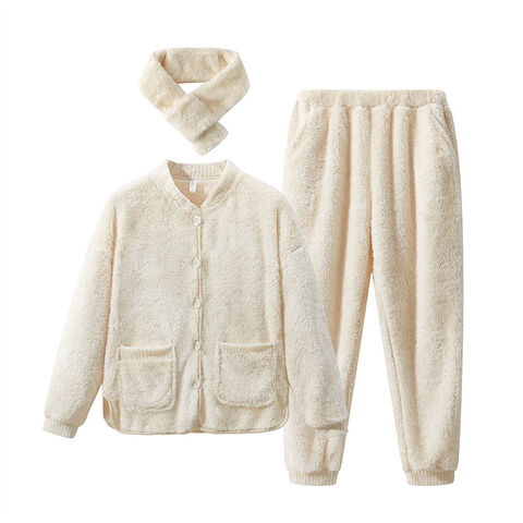 Conjunto de Pijama de Franela Personalizado de Fábrica, Suave, Cálido, Grueso, Cómodo para el Hogar en Invierno