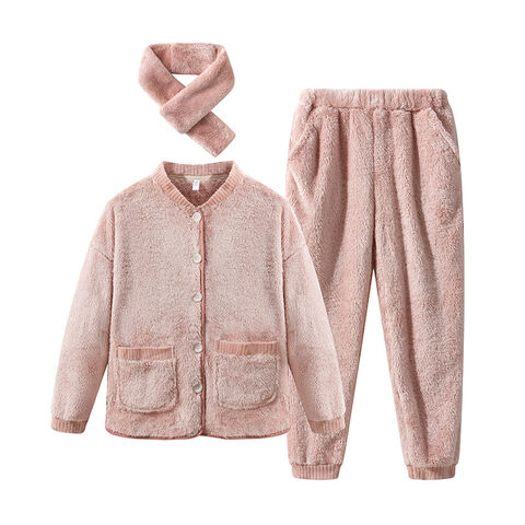 Conjunto de Pijama de Franela Personalizado de Fábrica, Suave, Cálido, Grueso, Cómodo para el Hogar en Invierno