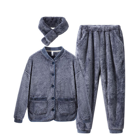Conjunto de Pijama de Franela Personalizado de Fábrica, Suave, Cálido, Grueso, Cómodo para el Hogar en Invierno