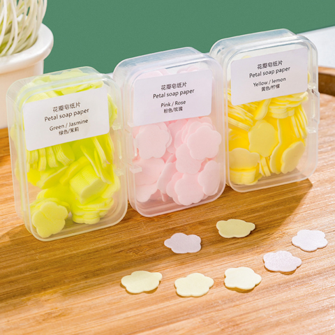 Jabón de manos desechable portátil Mini Viaje portátil Hojas de papel de jabón de pétalos solubles