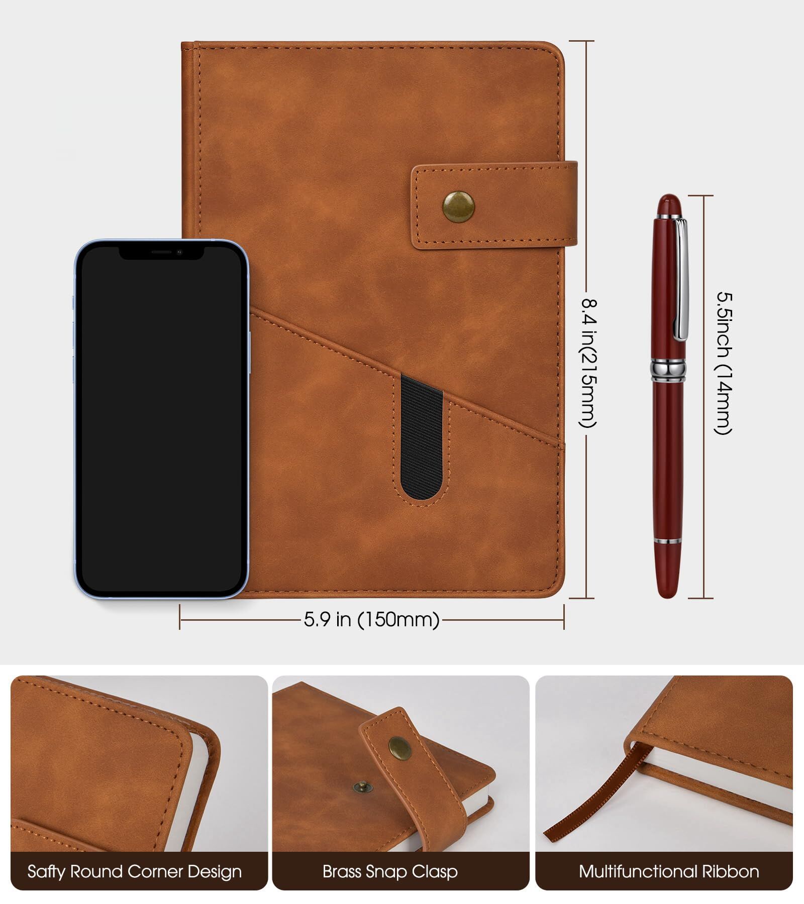 New Trend A5 Notebook Custom Leather Journal Durable Diary With Pen ...