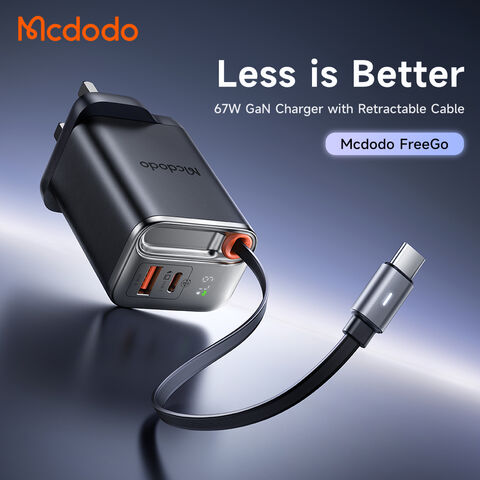 Mcdodo 409 FreeGo Chargeur avec Câble USB-C 67W Rétractable 45W 60W 30W GaN Chargeur de Voyage pour iPhone Ordinateur Portable Écouteurs