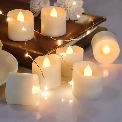 Velas Votivas Sin Llama, Velas Eléctricas Falsas Parpadeantes Sin Llama, Paquete de 24 Luces de Té LED a Batería de Más de 200 Horas en Blanco Cálido