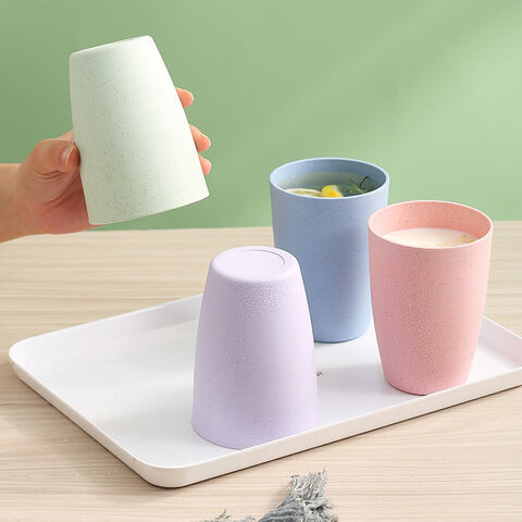 Vente en gros de gobelets biodégradables en paille de blé de couleur pure, personnalisation du logo disponible, gobelet de bain de bouche, gobelets en plastique ménagers