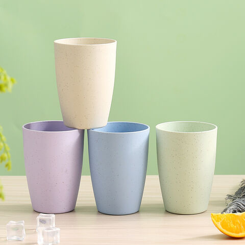 Vente en gros de gobelets biodégradables en paille de blé de couleur pure, personnalisation du logo disponible, gobelet de bain de bouche, gobelets en plastique ménagers