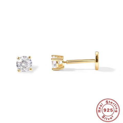 SISSLIA Boucles d'oreilles Puces avec Zircone Cubique et Fermoir Plat en Argent Sterling 925 Massif Plaqué Or 14K pour Femmes, Boucles d'Oreilles pour Cartilage