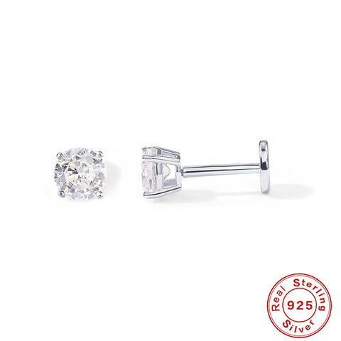 SISSLIA Boucles d'oreilles Puces avec Zircone Cubique et Fermoir Plat en Argent Sterling 925 Massif Plaqué Or 14K pour Femmes, Boucles d'Oreilles pour Cartilage
