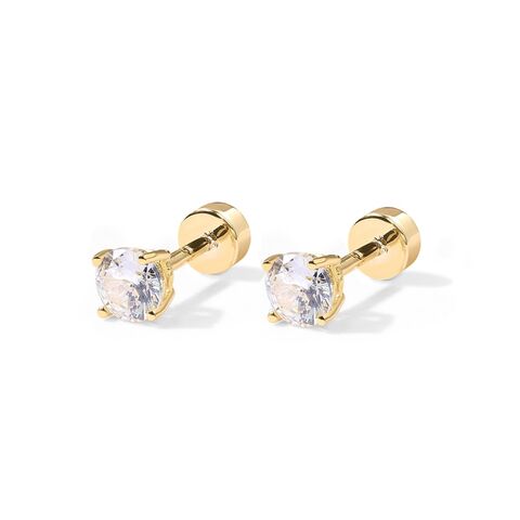 SISSLIA Boucles d'oreilles Puces avec Zircone Cubique et Fermoir Plat en Argent Sterling 925 Massif Plaqué Or 14K pour Femmes, Boucles d'Oreilles pour Cartilage
