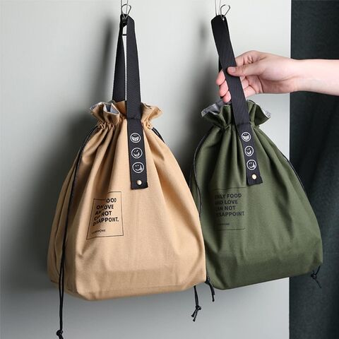 Bolsa de almuerzo de lona con cordón, bolsa térmica para almuerzo, estilo japonés, bolsa reutilizable para almuerzo, bolso de mano aislado