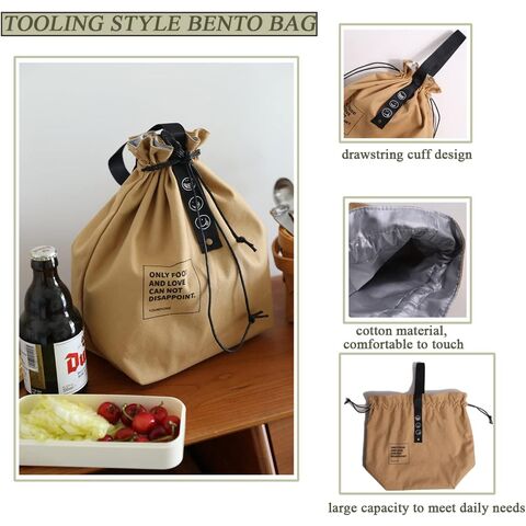Bolsa de almuerzo de lona con cordón, bolsa térmica para almuerzo, estilo japonés, bolsa reutilizable para almuerzo, bolso de mano aislado