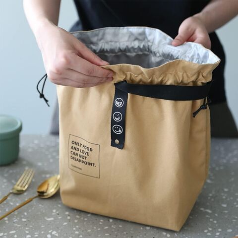 Bolsa de almuerzo de lona con cordón, bolsa térmica para almuerzo, estilo japonés, bolsa reutilizable para almuerzo, bolso de mano aislado