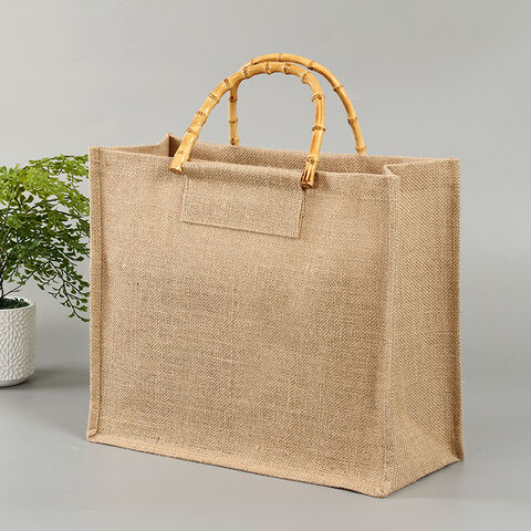 Saco de Juta Personalizado Estampado por Atacado do Fabricante com Alça de Bambu