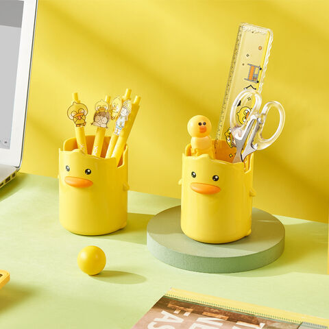 Suporte de caneta de mesa multifuncional com design criativo de pato com gema de ovo, porta-celular e armazenamento de papelaria