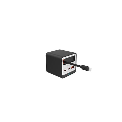 شاحن GaN عالمي USB-A + منفذين Type C مع كابل قابل للسحب ، 100 واط