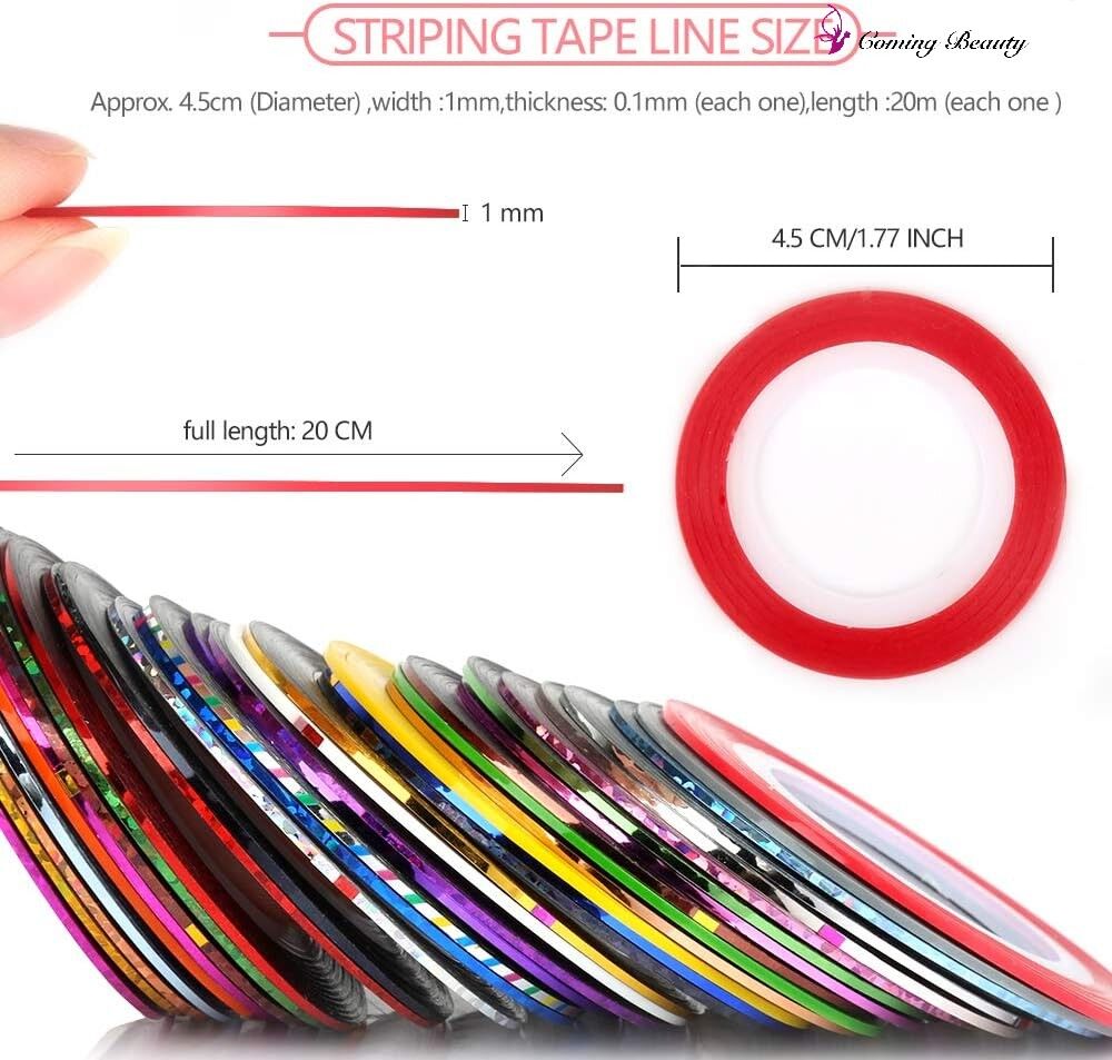 46 Rollen Nail Art Stripes – Selbstklebende Glitzer- & Matt-Streifen, Inkl. 2 Nagelbandspender