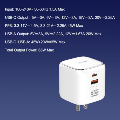 LDNIO Q2617 Cargador GaN Portátil de 65W con Suministro de Energía Inteligente PD para Teléfonos Móviles, Cargador Súper Rápido, Adaptador para Teléfono Móvil