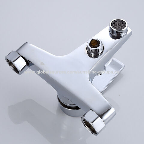Grifo mezclador de lavabo de doble agujero para agua fría y caliente con cabezal de ducha de cobre, cabezal de ducha de plástico y cabezal de ducha de hidromasaje