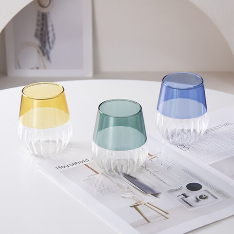 Venta caliente taza de vidrio de borosilicato alto para bebidas para el hogar con rayas de color contrastante