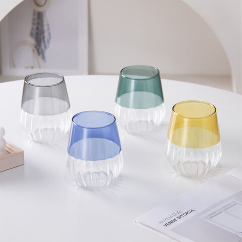 Venta caliente taza de vidrio de borosilicato alto para bebidas para el hogar con rayas de color contrastante