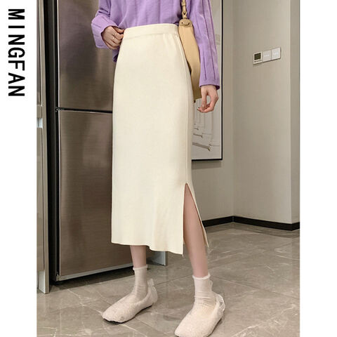 Neuer Damenmode-Strickrock mit Schlitz, halblang, hohe Taille, A-Linie, figurbetont, für Frühling und Herbst.