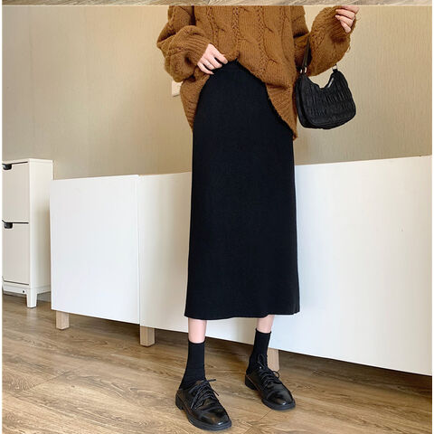 Neuer Damenmode-Strickrock mit Schlitz, halblang, hohe Taille, A-Linie, figurbetont, für Frühling und Herbst.