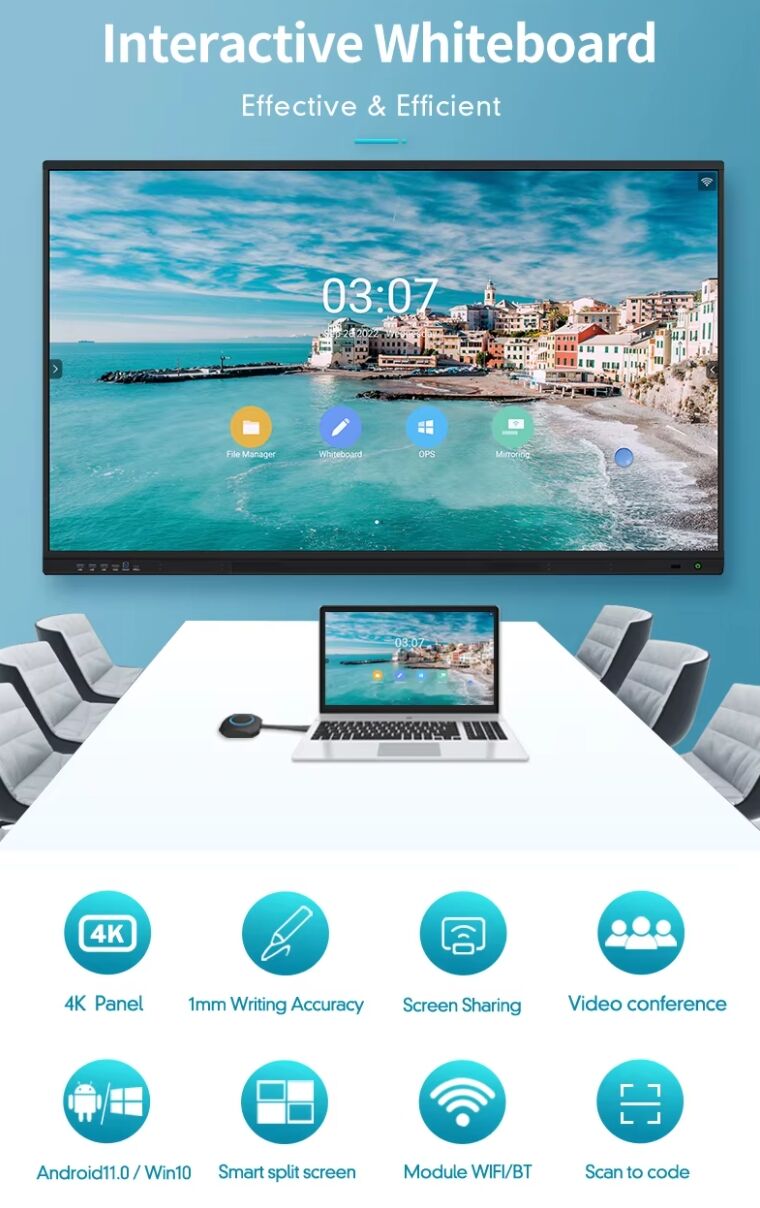 75 Inch Electronic Whiteboard Wireless Display Adapter 4k Interactive ...