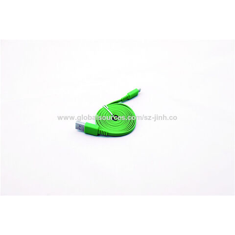 Cable de Datos Micro USB 2.0 Plano Color Verde, Conductor de Cobre Desnudo (BC), Cubierta de PVC