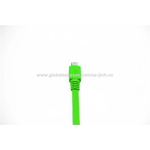 Cable de Datos Micro USB 2.0 Plano Color Verde, Conductor de Cobre Desnudo (BC), Cubierta de PVC