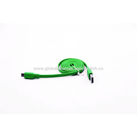 Cable de Datos Micro USB 2.0 Plano Color Verde, Conductor de Cobre Desnudo (BC), Cubierta de PVC