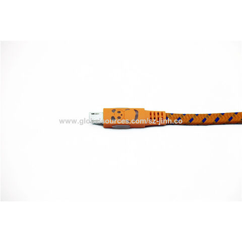 Cable de Datos USB 2.0 a Micro Flat con Diseño Panda Luminoso y Malla de Tela para Carga y Sincronización