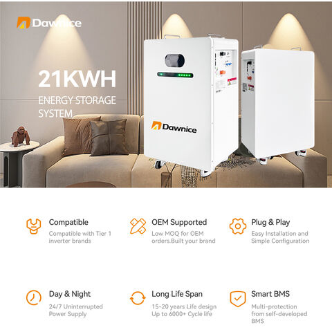 Dawnice IP54 WIFI Bluetooth 21kWh 410Ah 51.2V Batería Solar de Litio Montada en la Pared para Almacenamiento de Energía Doméstica Lifepo4