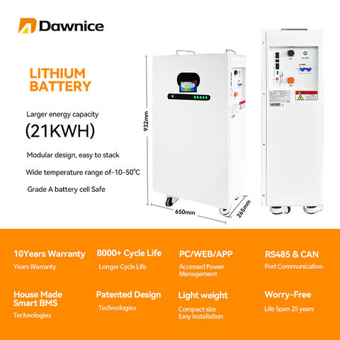 Dawnice IP54 WIFI Bluetooth 21kWh 410Ah 51.2V Batería Solar de Litio Montada en la Pared para Almacenamiento de Energía Doméstica Lifepo4