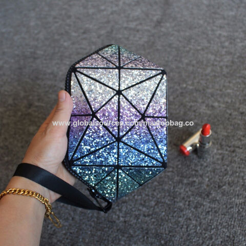 Bolsos de embrague, bolsos cosméticos de cuero PU brillante y reflectante de moda
