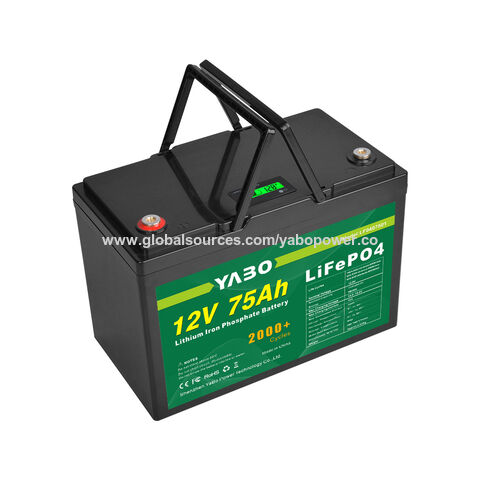 Bateria YABO Next-Gen de Lítio Ferro Fosfato 12V 75Ah com Monitoramento Bluetooth, Recarga Rápida, Superior às Baterias AGM e de Gel